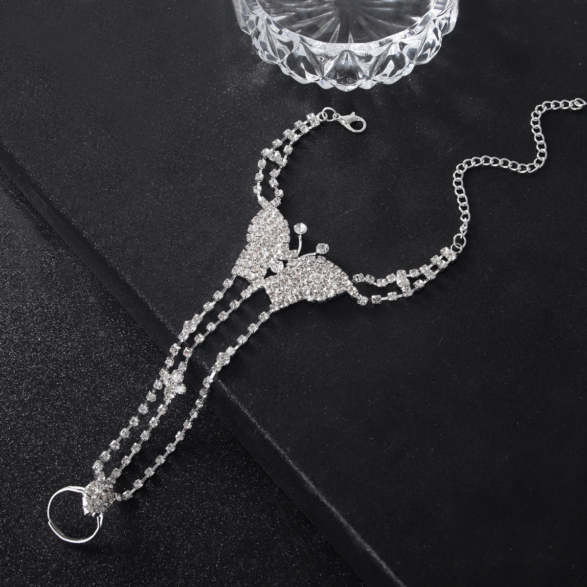 Women's Rhinestone-Encrusted Butterfly Link Bracelet